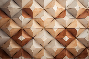 Geometric tile triangular pattern of paper, ceramic, wood with beige and rusty earth tones