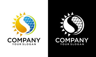 Creative Solar logo with letter S concept, solar panel s letter concept design template