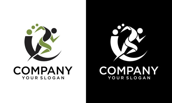 Creative athletic logo run logo people logo, health and physical wellness business icon isolated vector Logo template with abstract illustration of running human isolated in green circle. healthy peop