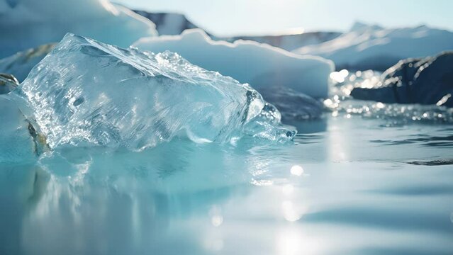 A closeup shot of crystal clear water flowing from a melting glacier, highlighting the beauty and vulnerability of the Arctic landscape.