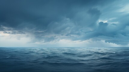Storm clouds gather over the vast ocean.