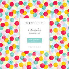 Bright colorful card with watercolor circles. Seamless pattern