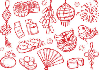 Doodle Line Chinese Lunar New Year Element