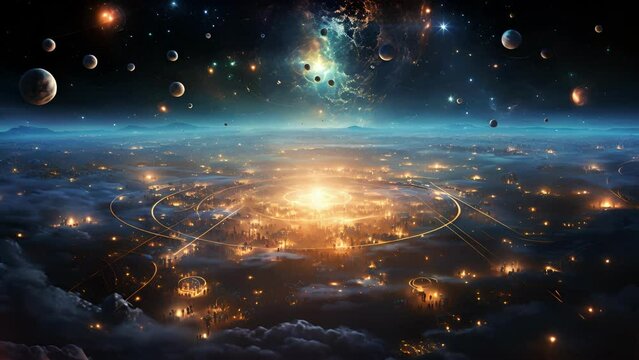 Witness a celestial ballet of planets and stars, perfectly choreographed in the vast expanse of the universe.