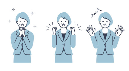 ミドルシニアのビジネスウーマン　ベクターイラスト素材セット