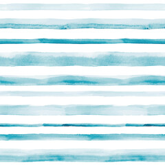 Seamless pattern with blue watercolor stripes