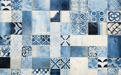 Eclectic Blue and White Patterned Tile Design