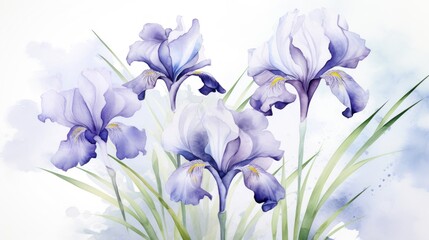 Iris flowers in watercolor background, card background frame, clipart for greeting cards, save the date. Perfect concept for wedding, Mother's Day, Valentine's Day, 8 March.