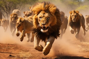Lions charging in safari