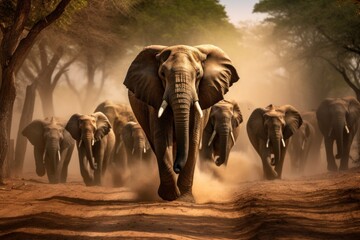 Elephants walking in safari - obrazy, fototapety, plakaty
