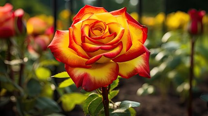 Yellow and red rose in nature.. Generative AI