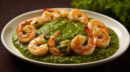 Shrimps on Green Puree Gourmet Dish