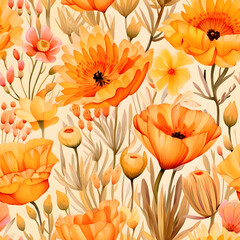 seamless pattern with flowers, Watercolor, Seamless patterns