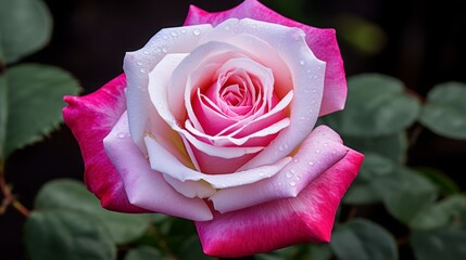 Pink Rose Blooming in Garden Closeup