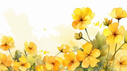 Yellow geranium flowers in watercolor background, card background frame, clipart for greeting cards, save the date, copy space. Perfect concept for wedding, Mother's Day, Valentine's Day, 8 March.