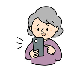 スマホを操作して笑顔のおばあちゃん