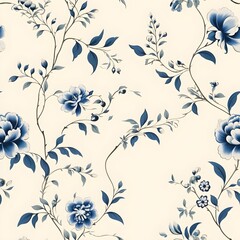 Seamless pattern of plants and flowers ,minimal style, watercolor