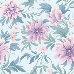 Seamless pattern of plants and flowers ,minimal style, watercolor