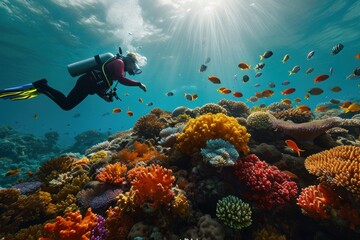 a marine biologist conducting research on coral reef. Diver