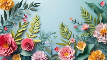 Happy Women's day floral decorations in paper art style. Ai generative - obrazy, fototapety, plakaty