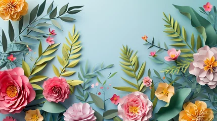 Behang Happy Women's day floral decorations in paper art style. Ai generative © Retu