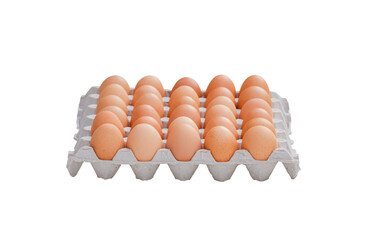 Fresh chicken eggs on carton egg tray isolated on transparent background, png file