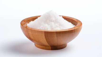 Fototapeta na wymiar Salt in a wooden bowl isolated on white.