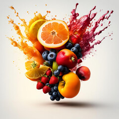 Explosion of fruits of different colors.	