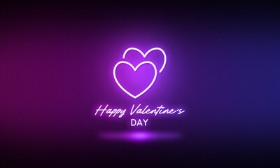 Happy Valentine's Day neon light sign. Pink and purple color theme.
