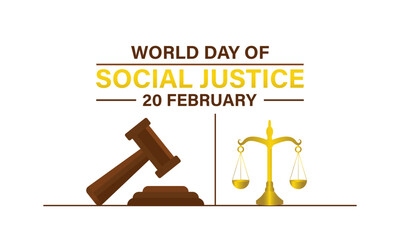World Day of Social Justice celebrated every year of 20th February, Vector banner, flyer, poster and social medial template design.