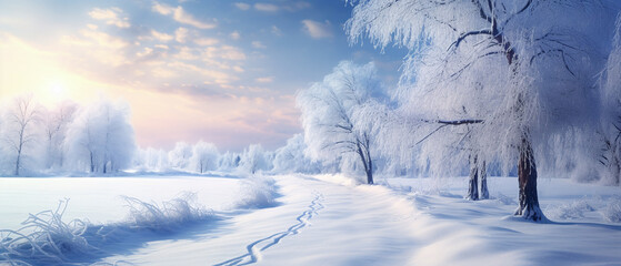 Panaromic view of winter landscape.