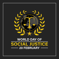 World Day of Social Justice celebrated every year of 20th February, Vector banner, flyer, poster and social medial template design.