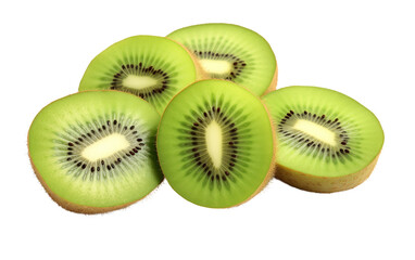 A Symphony of Fresh Green Kiwi Slices Isolated on Transparent Background PNG.
