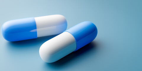 Blue tone background with two blue pills,3d rendering