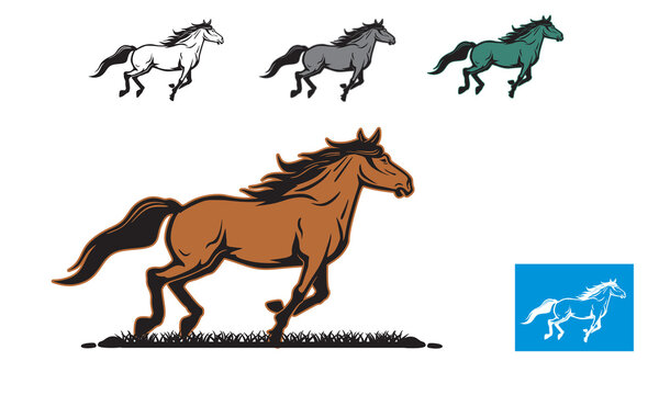FAST STRONG HORSE LOGO, silhouette of great big horse running vector illustrations