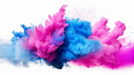 Blue pink color powder explosion on white background