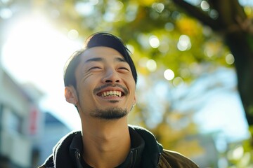 幸せそうな笑顔の日本人男性のポートレート（モデル・日本人・アジア人）
