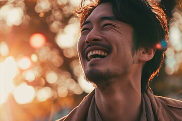 幸せそうな笑顔の日本人男性のポートレート（モデル・日本人・アジア人） - obrazy, fototapety, plakaty