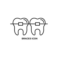 Braces icon, Stomatology Dental care. Teeth braces thin line art icons, Vector flat illustration