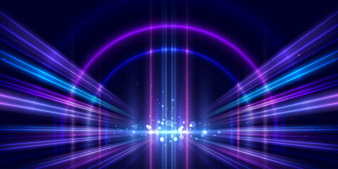 Fototapeta na wymiar Glowing lines of light effect on dark blue background. Abstract futuristic technology, big data, connection, communication, digital background concept. Vector EPS10.