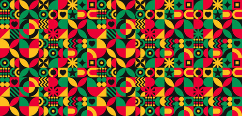 African American Black history month Neo geometric seamless pattern background. Celebrated February in united state and Canada. Juneteenth Independence Day. Kwanzaa. use to banner, poster, book cover.
