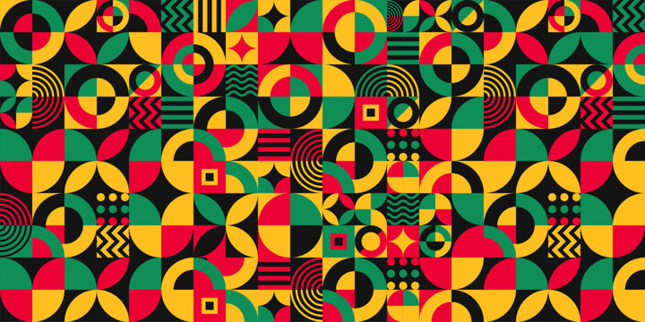 African American Black history month Neo geometric seamless pattern background. Celebrated February in united state and Canada. Juneteenth Independence Day. Kwanzaa. use to banner, poster, book cover.