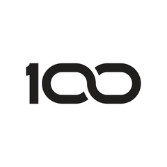 Simple black and white icon of 100 with 00 forming infinity symbol