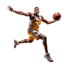 Fototapeta na wymiar Black American basketball player on PNG transparent background