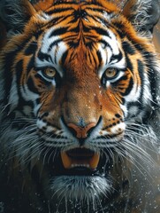 Close up of a tiger tiger with an evil grin. Generative AI.