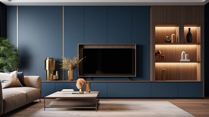 Dark blue wall for tv in living roomModern living room decor with a tv cabinet
