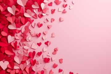 pink valentine background with cut out hearts with copy space