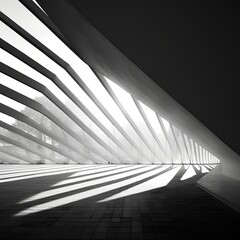 Black and white image of a modern building with a geometric pattern