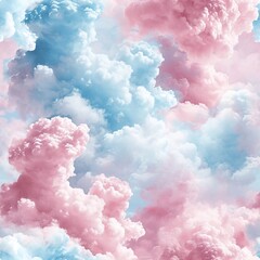 Seamless pattern: Cotton Candy Clouds, Fluffy cloud shapes in cotton candy colors forming a light and airy seamless pattern.