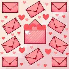 seamless pattern with hearts and envelope, Valentine Day background 